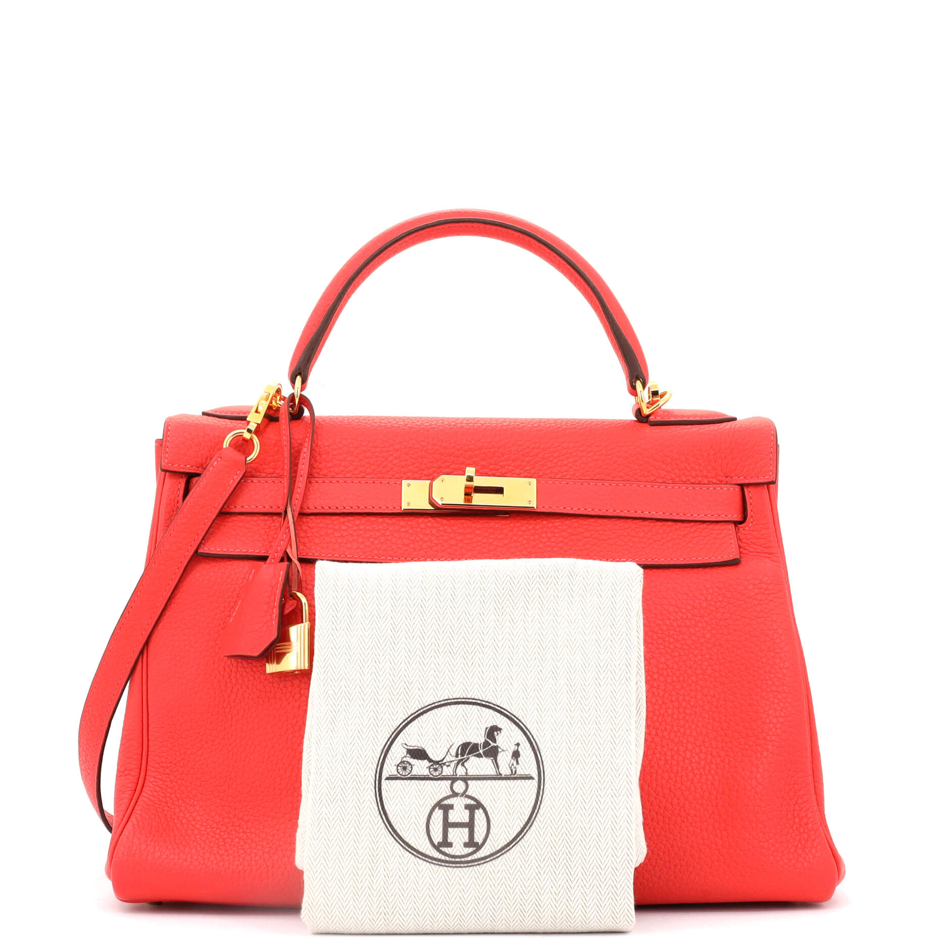 Kelly Handbag Red Clemence with Gold Hardware 32