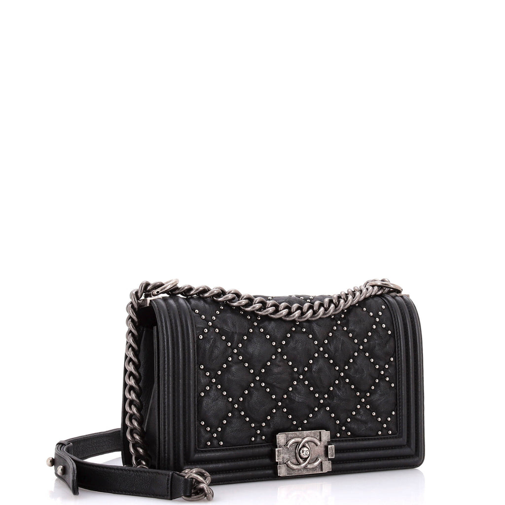Boy Flap Bag Studded Quilted Distressed Calfskin Old Medium