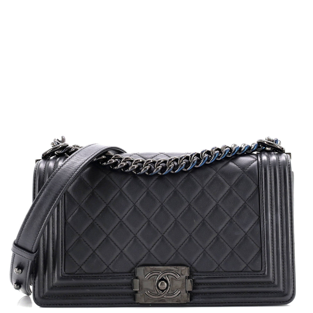 So Black Boy Flap Bag Quilted Calfskin Old Medium
