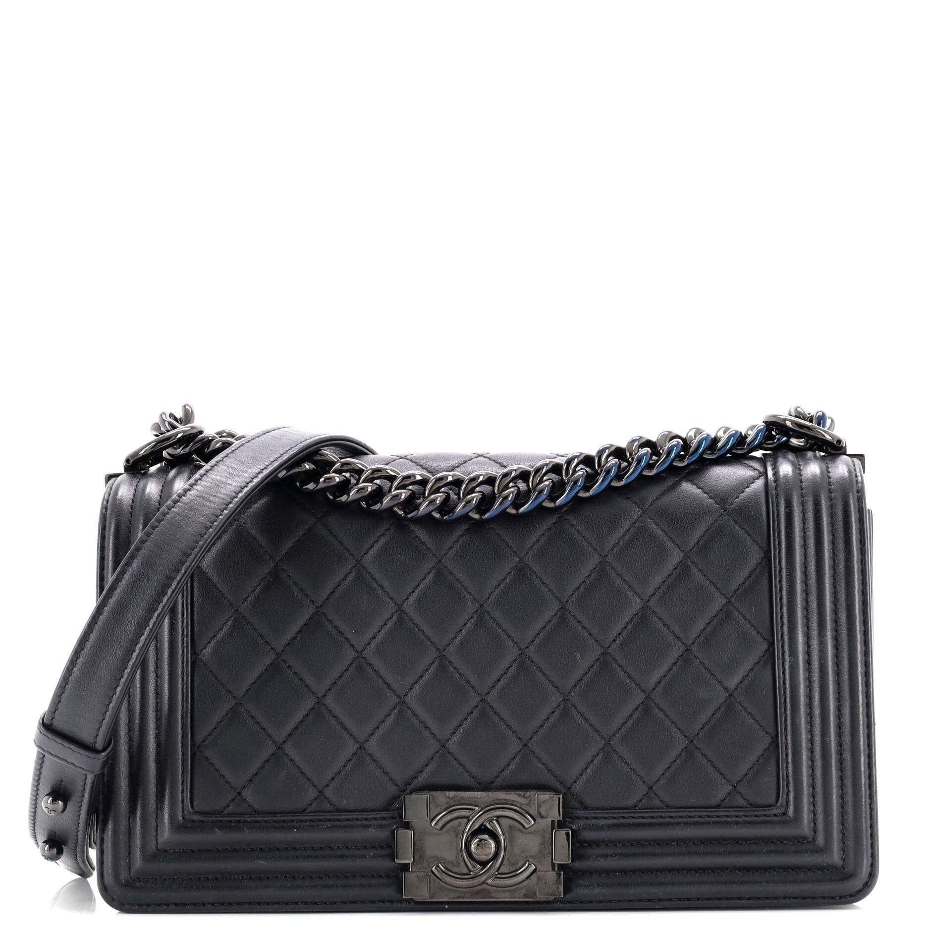 So Black Boy Flap Bag Quilted Calfskin Old Medium