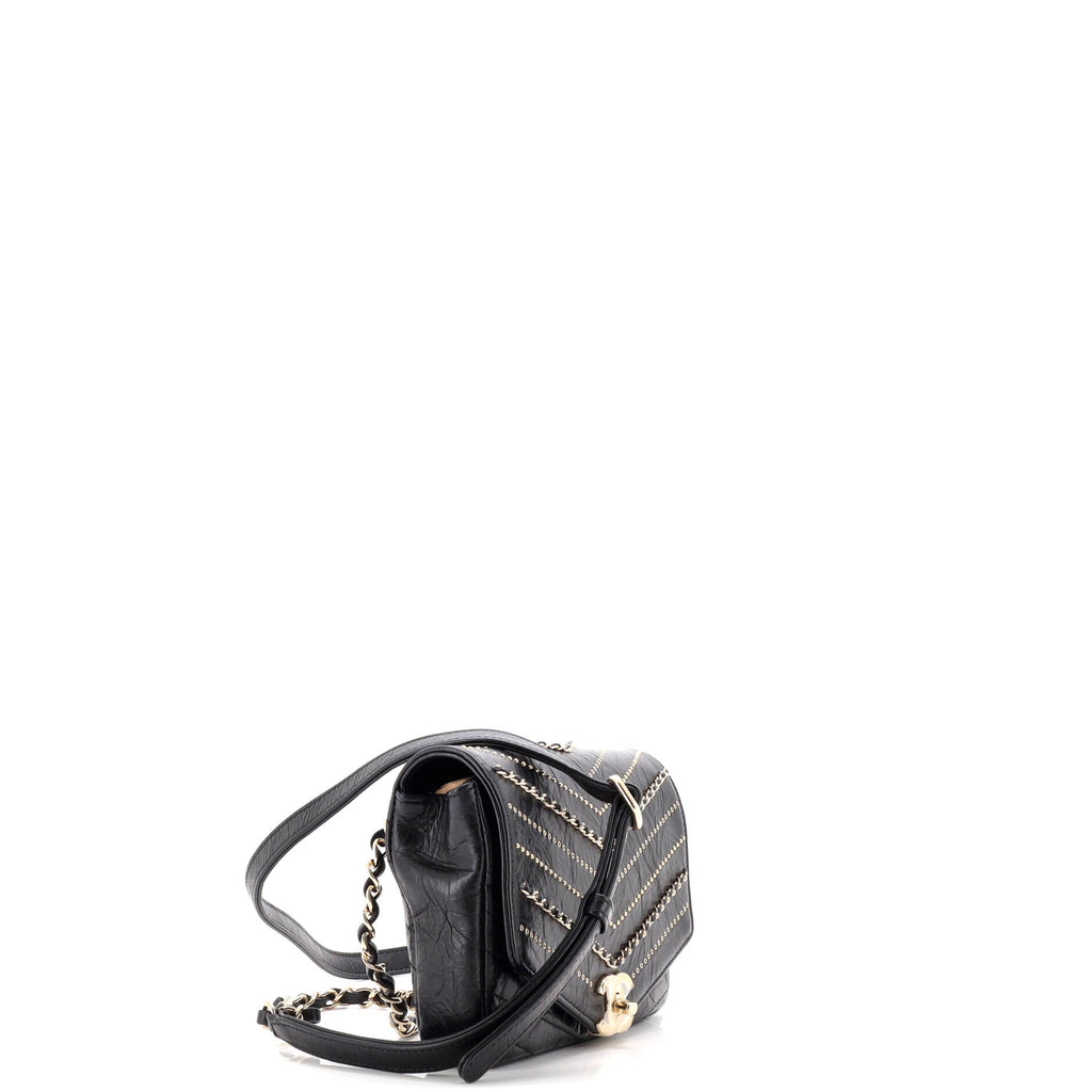 Envelope Square Chain Flap Bag Chevron Embellished Calfskin Mini