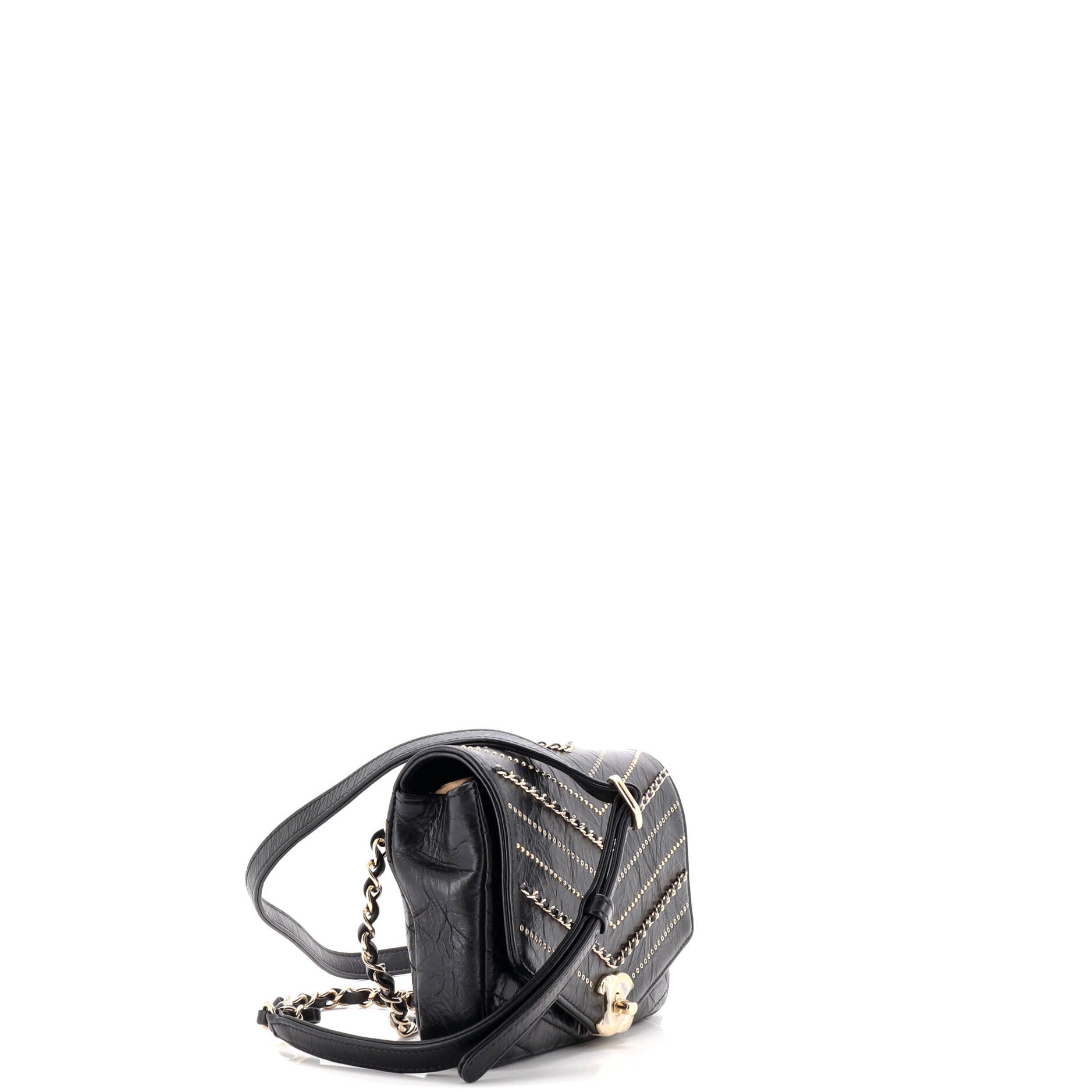 Envelope Square Chain Flap Bag Chevron Embellished Calfskin Mini