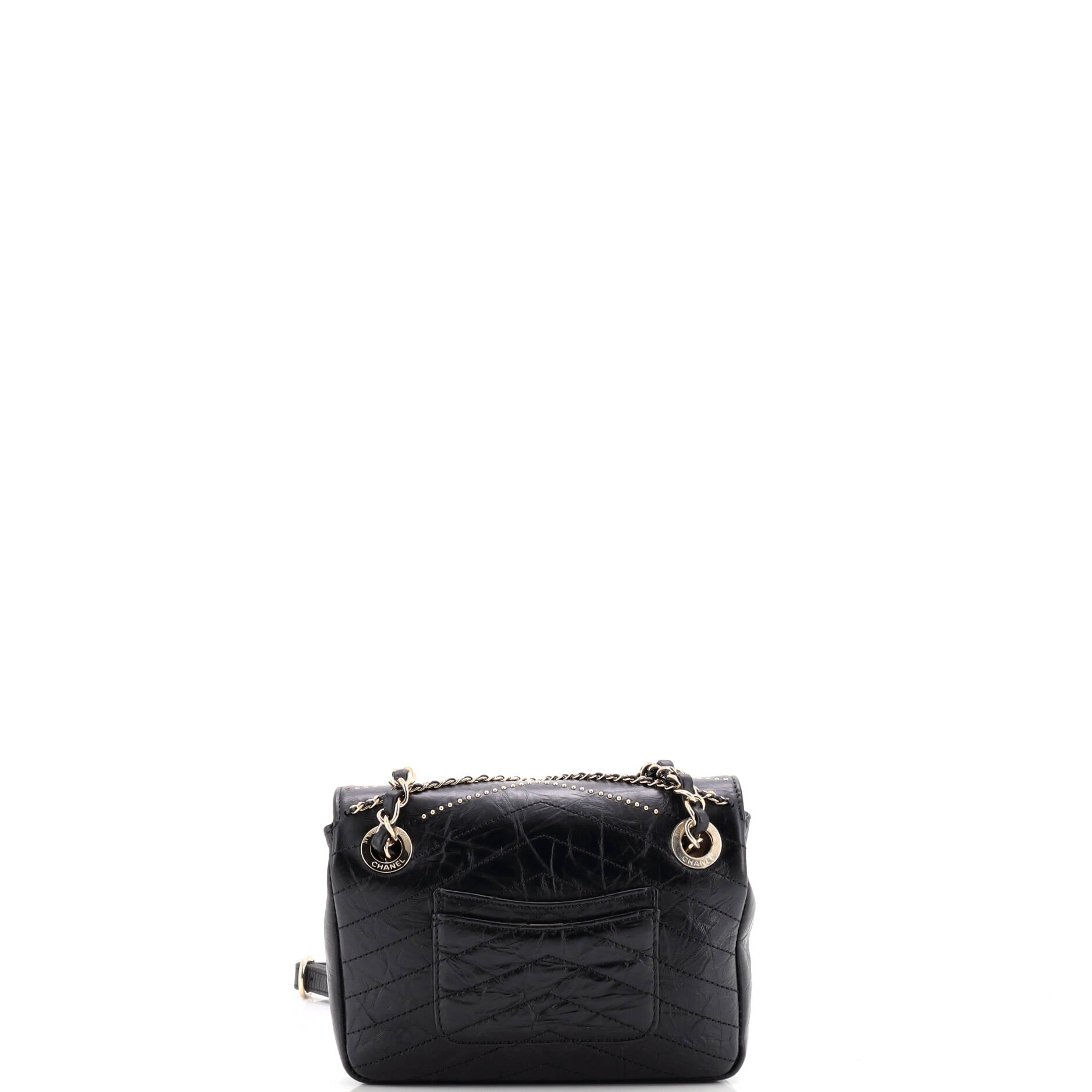 Envelope Square Chain Flap Bag Chevron Embellished Calfskin Mini