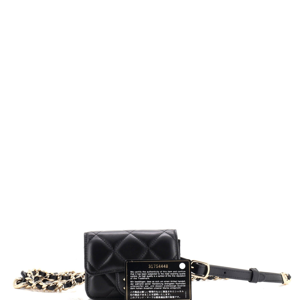 Resin Elegant Chain Flap Belt Bag Quilted Lambskin Mini