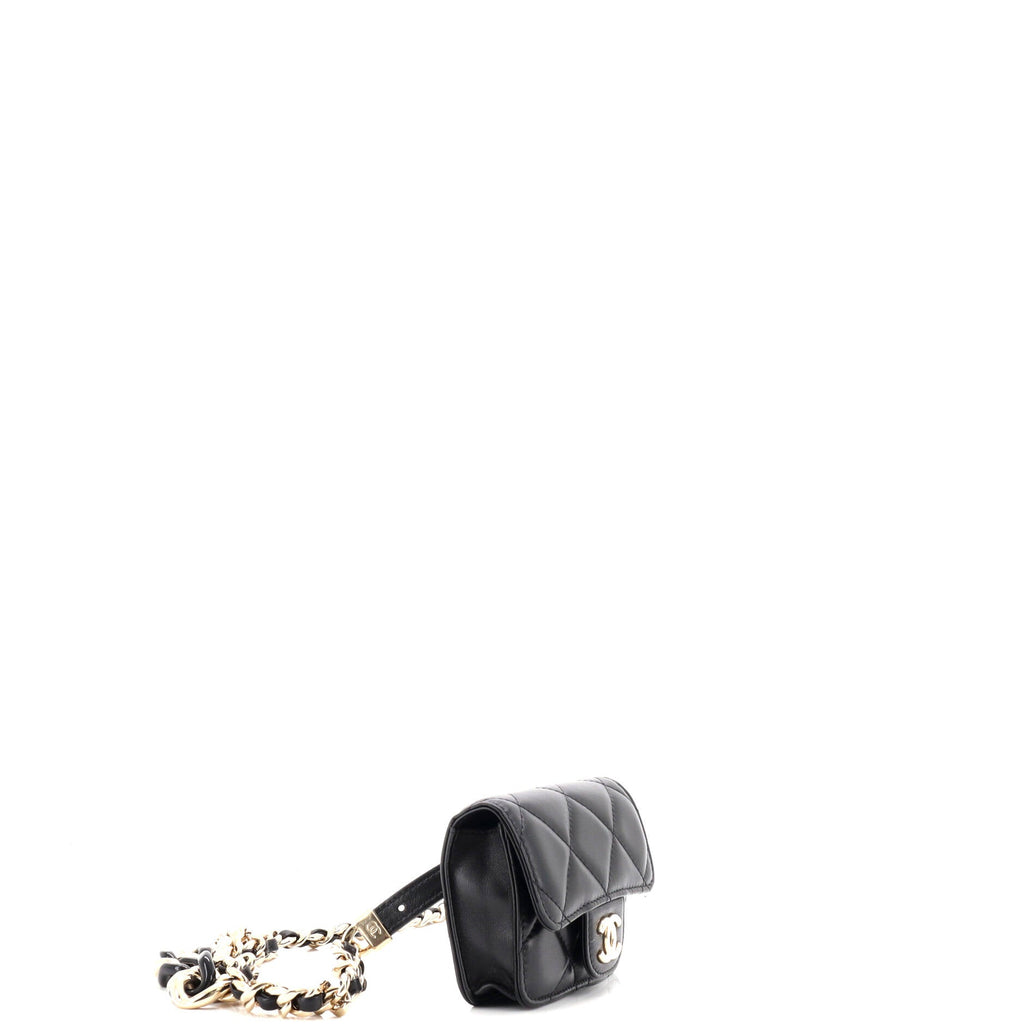 Resin Elegant Chain Flap Belt Bag Quilted Lambskin Mini