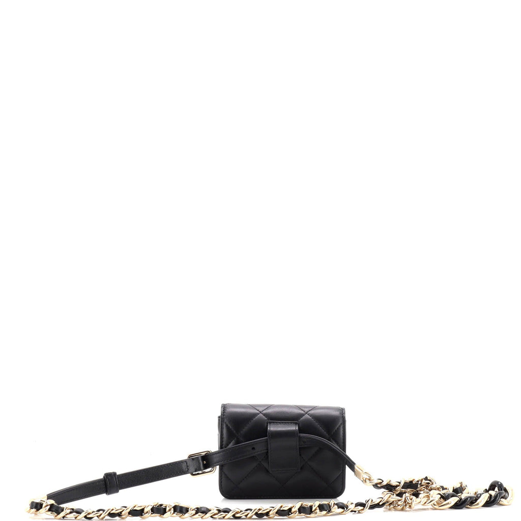Resin Elegant Chain Flap Belt Bag Quilted Lambskin Mini