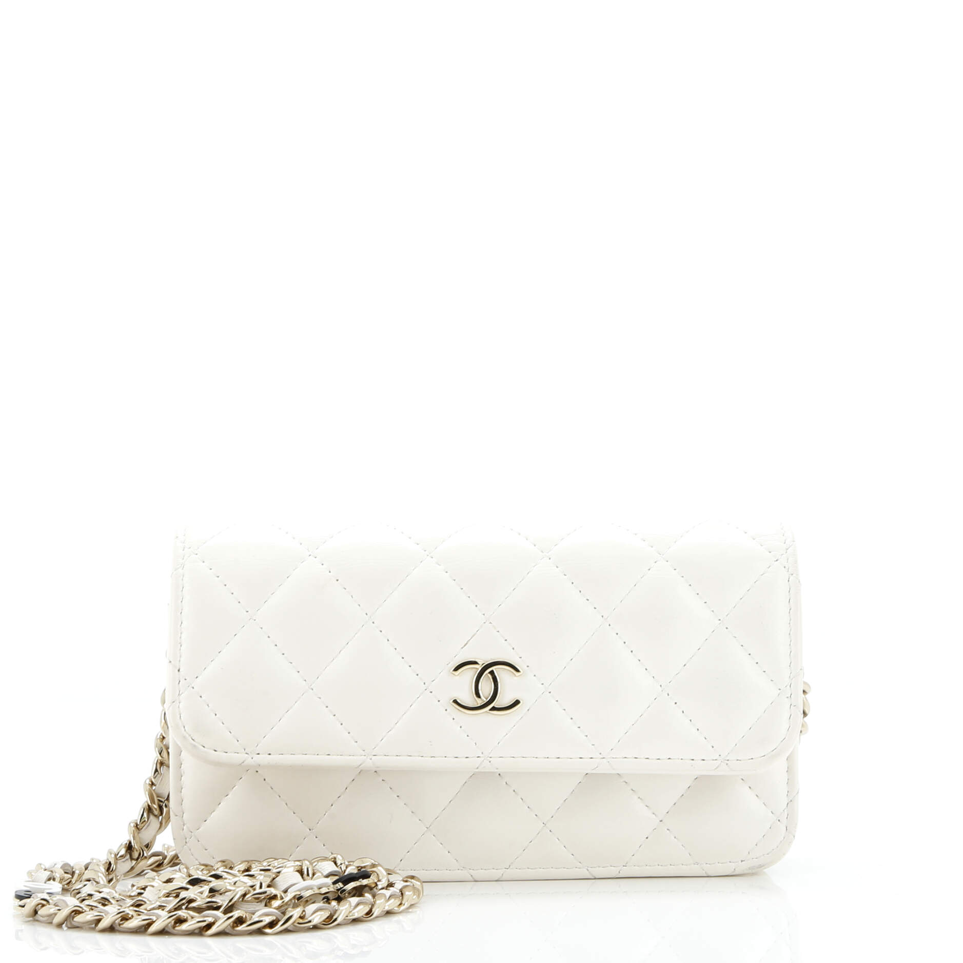 Tiny CC Link Flap Phone Holder with Chain Quilted Lambskin
