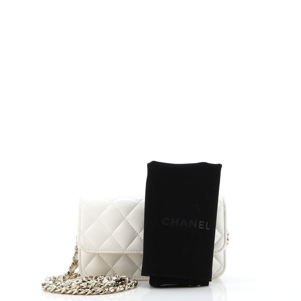 Tiny CC Link Flap Phone Holder with Chain Quilted Lambskin