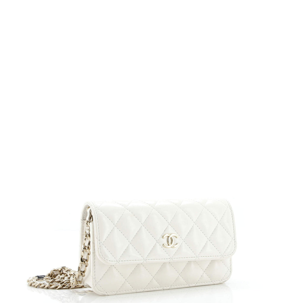 Tiny CC Link Flap Phone Holder with Chain Quilted Lambskin