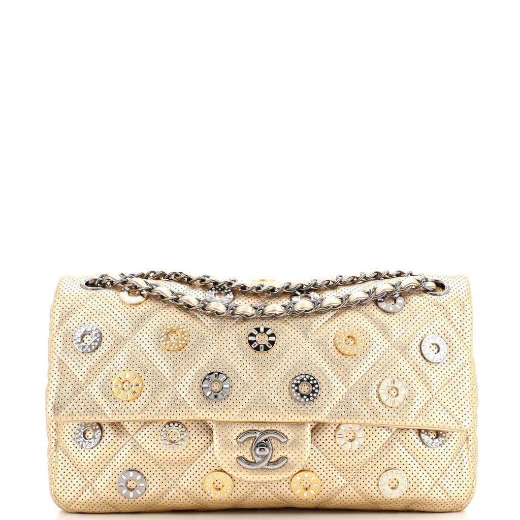 Paris-Dubai Medals Flap Bag Embellished Quilted Perforated Lambskin Medium