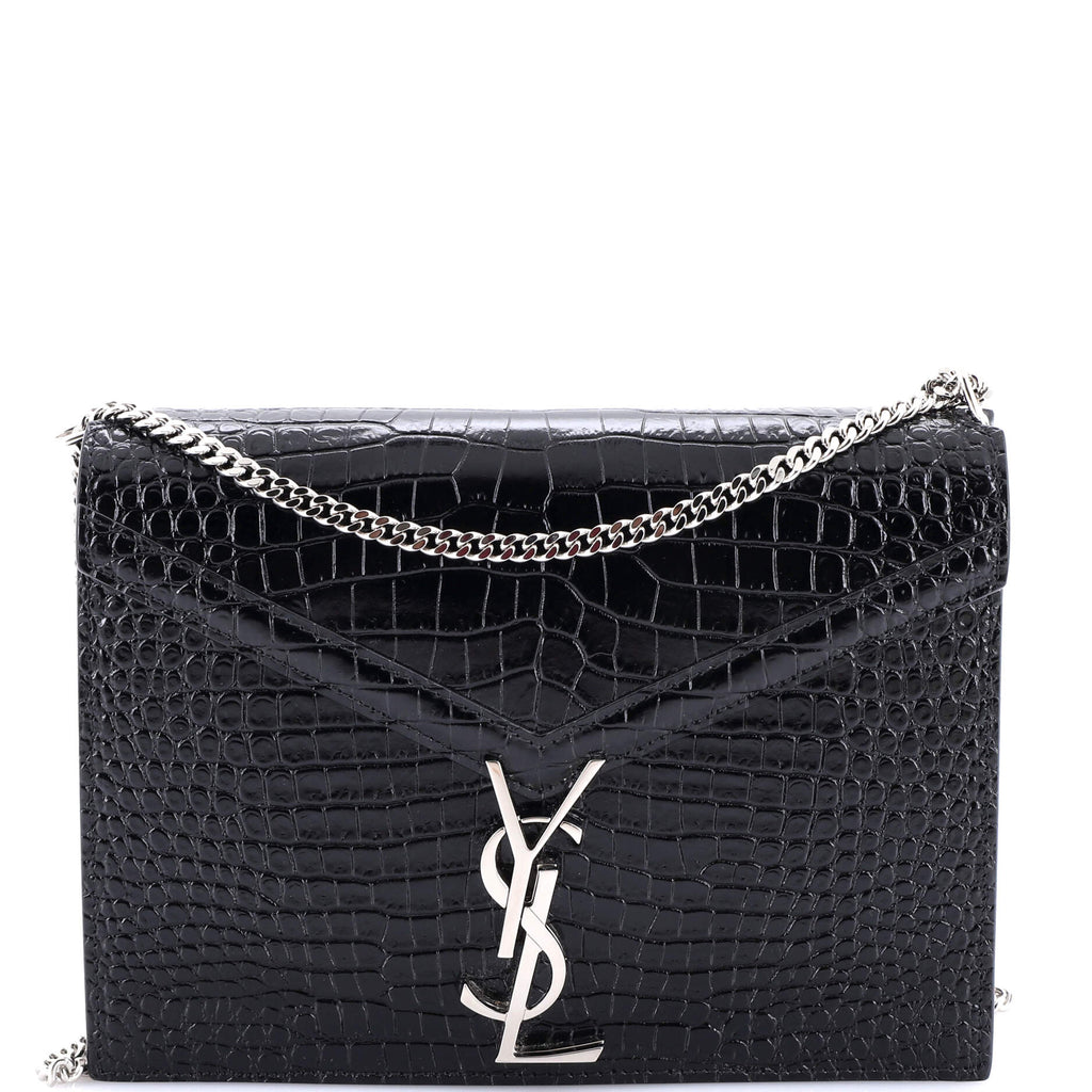 Cassandra Chain Shoulder Bag Crocodile Embossed Leather Small