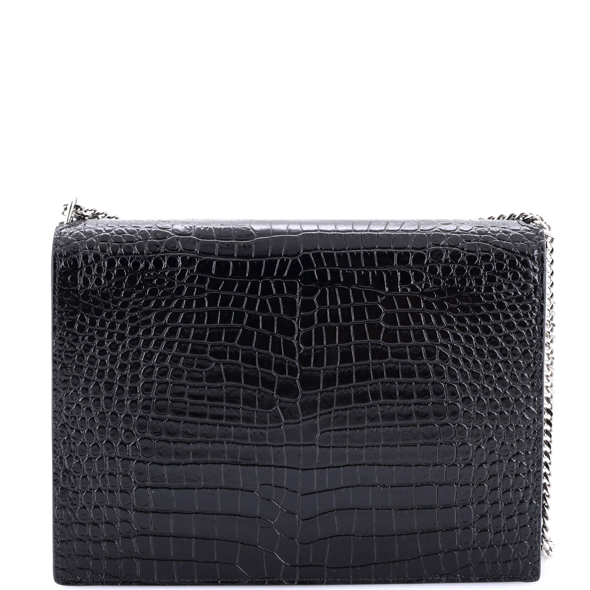 Cassandra Chain Shoulder Bag Crocodile Embossed Leather Small