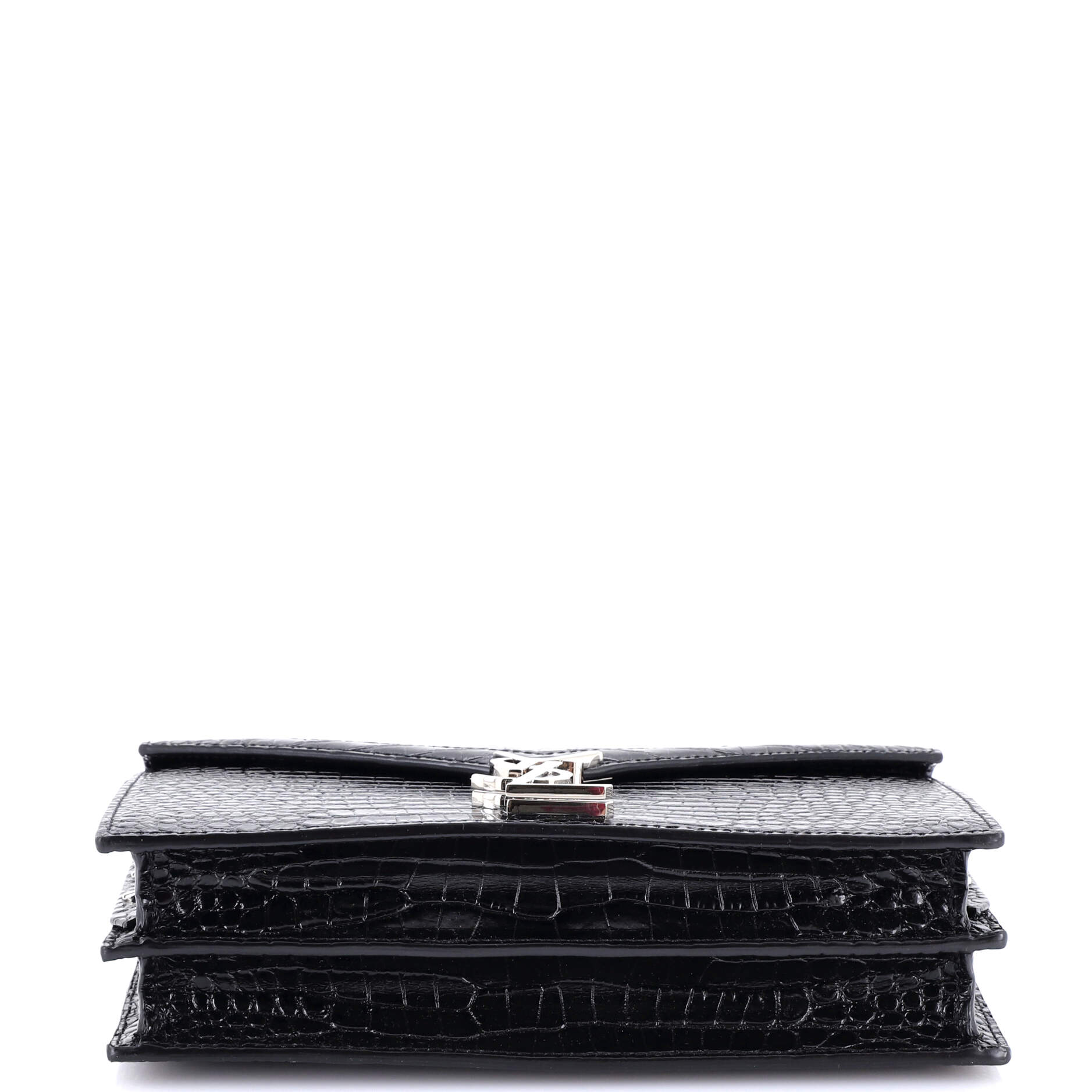 Cassandra Chain Shoulder Bag Crocodile Embossed Leather Small
