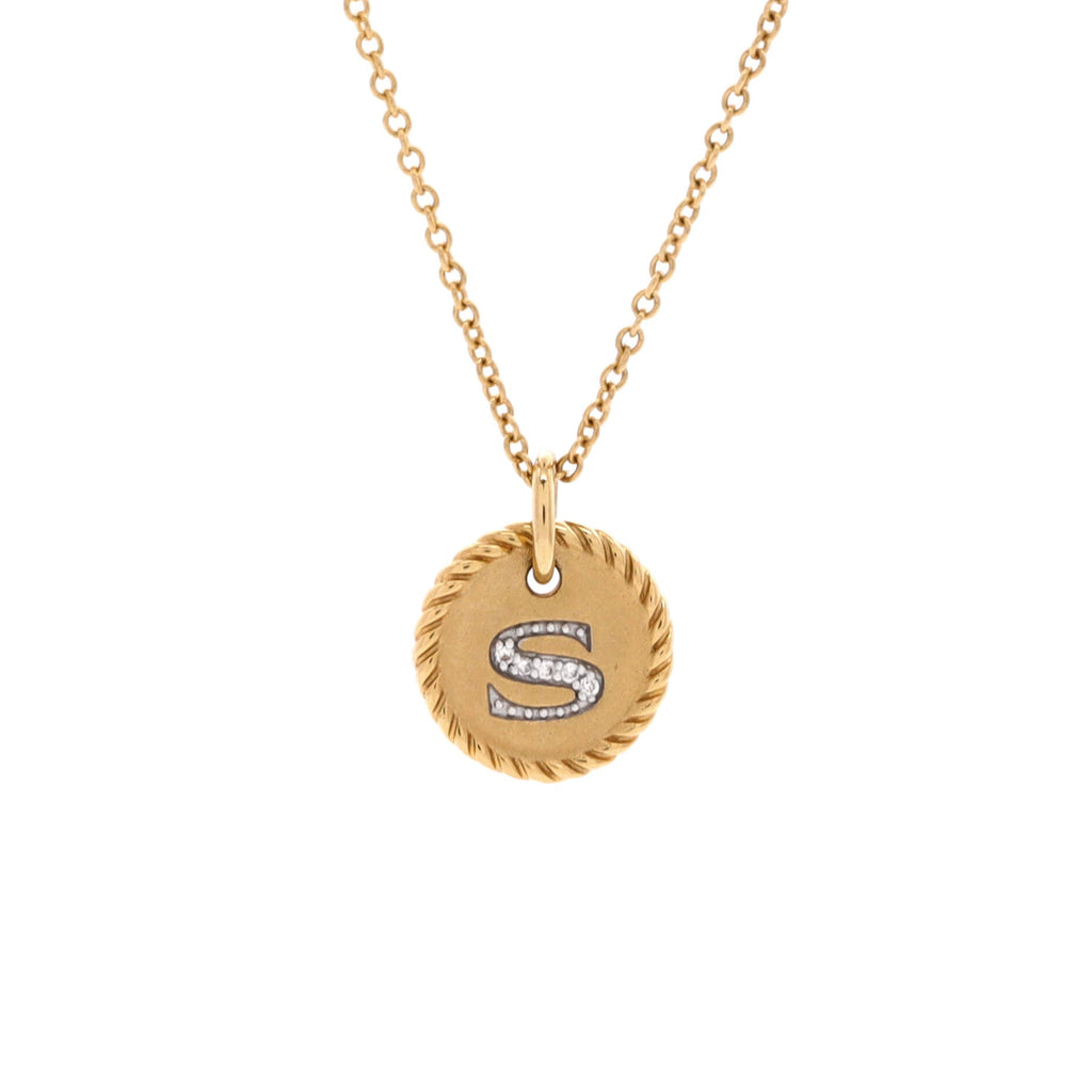 Initial Charm Pendant Necklace 18K Yellow Gold with Diamonds
