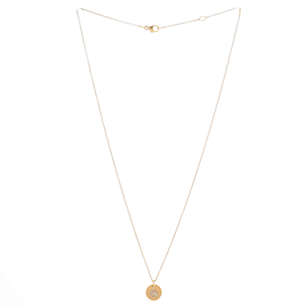 Initial Charm Pendant Necklace 18K Yellow Gold with Diamonds