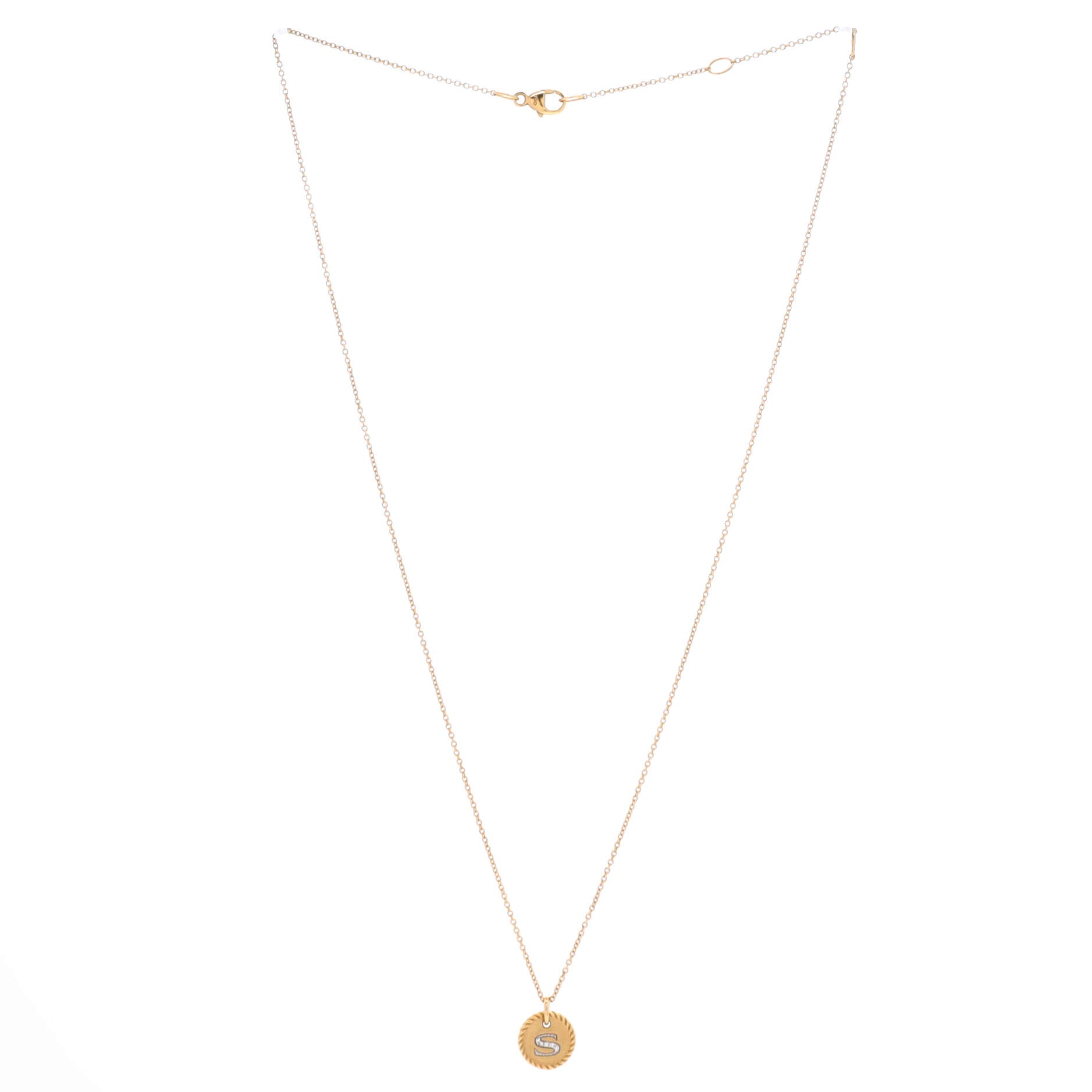 Initial Charm Pendant Necklace 18K Yellow Gold with Diamonds