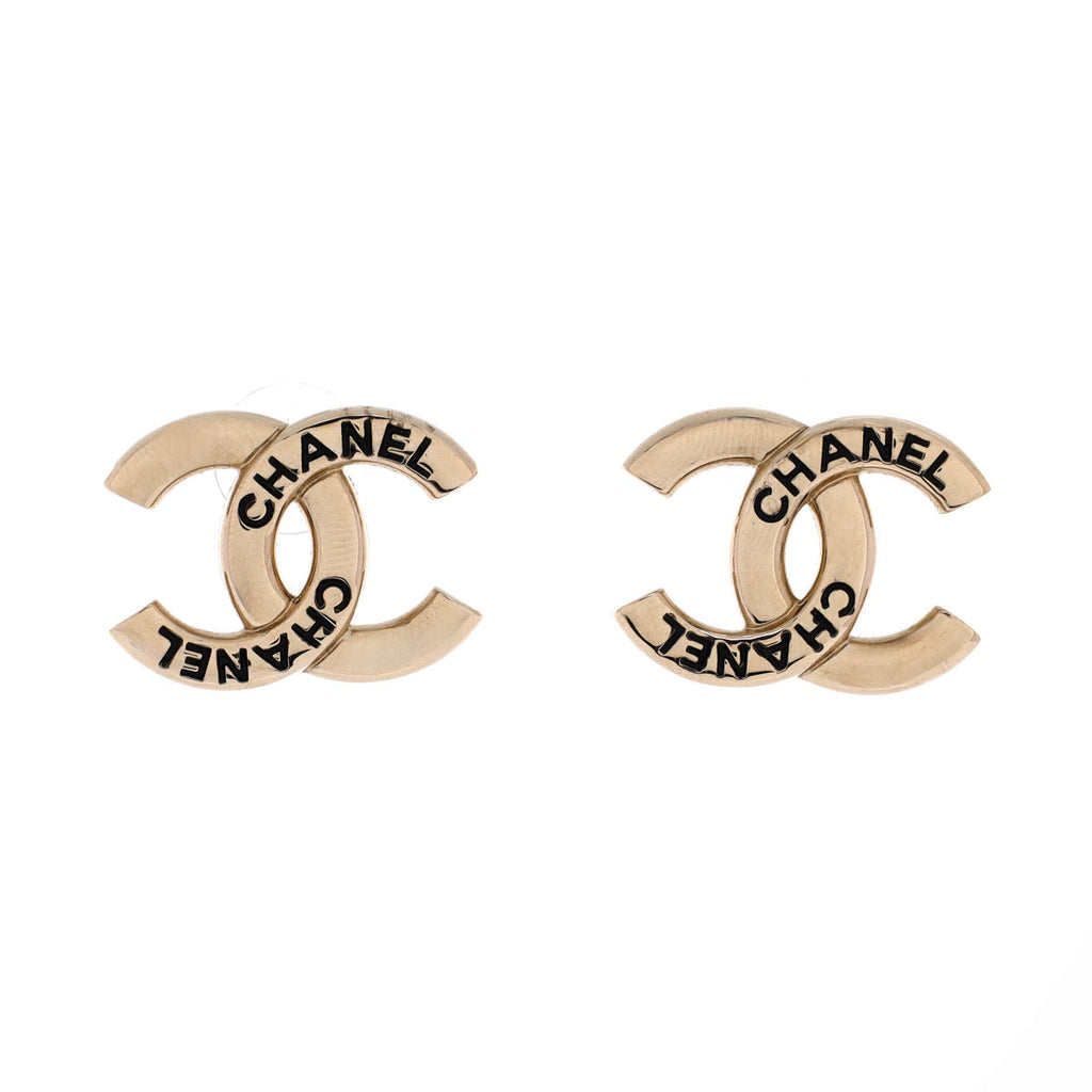 Engraved CC Stud Earrings Metal