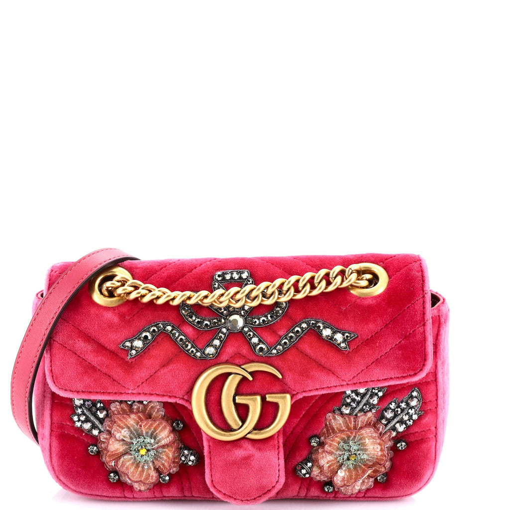 GG Marmont Flap Bag Embellished Matelasse Velvet Mini
