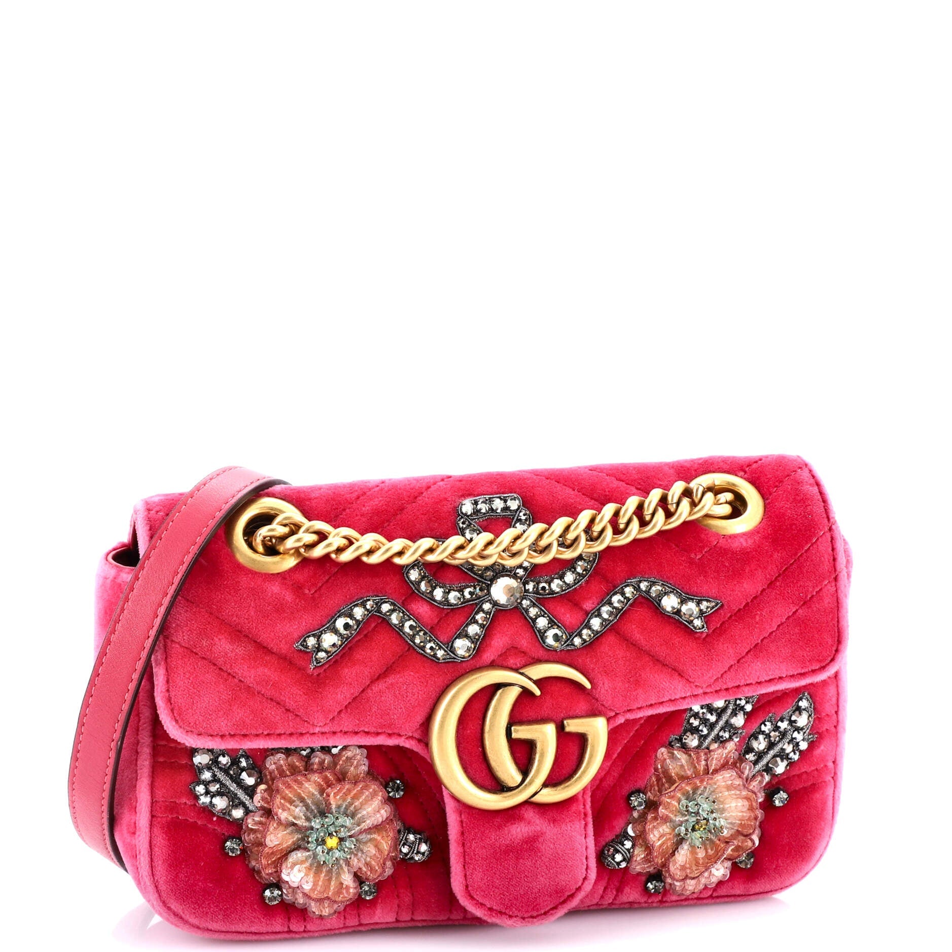 GG Marmont Flap Bag Embellished Matelasse Velvet Mini