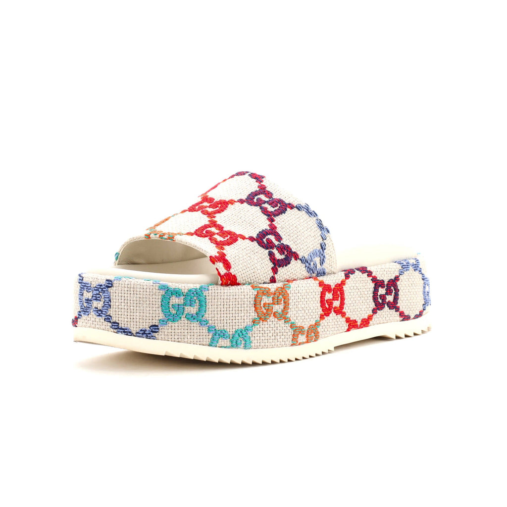 Women's Angelina Platform Slide Sandals Multicolor GG Linen