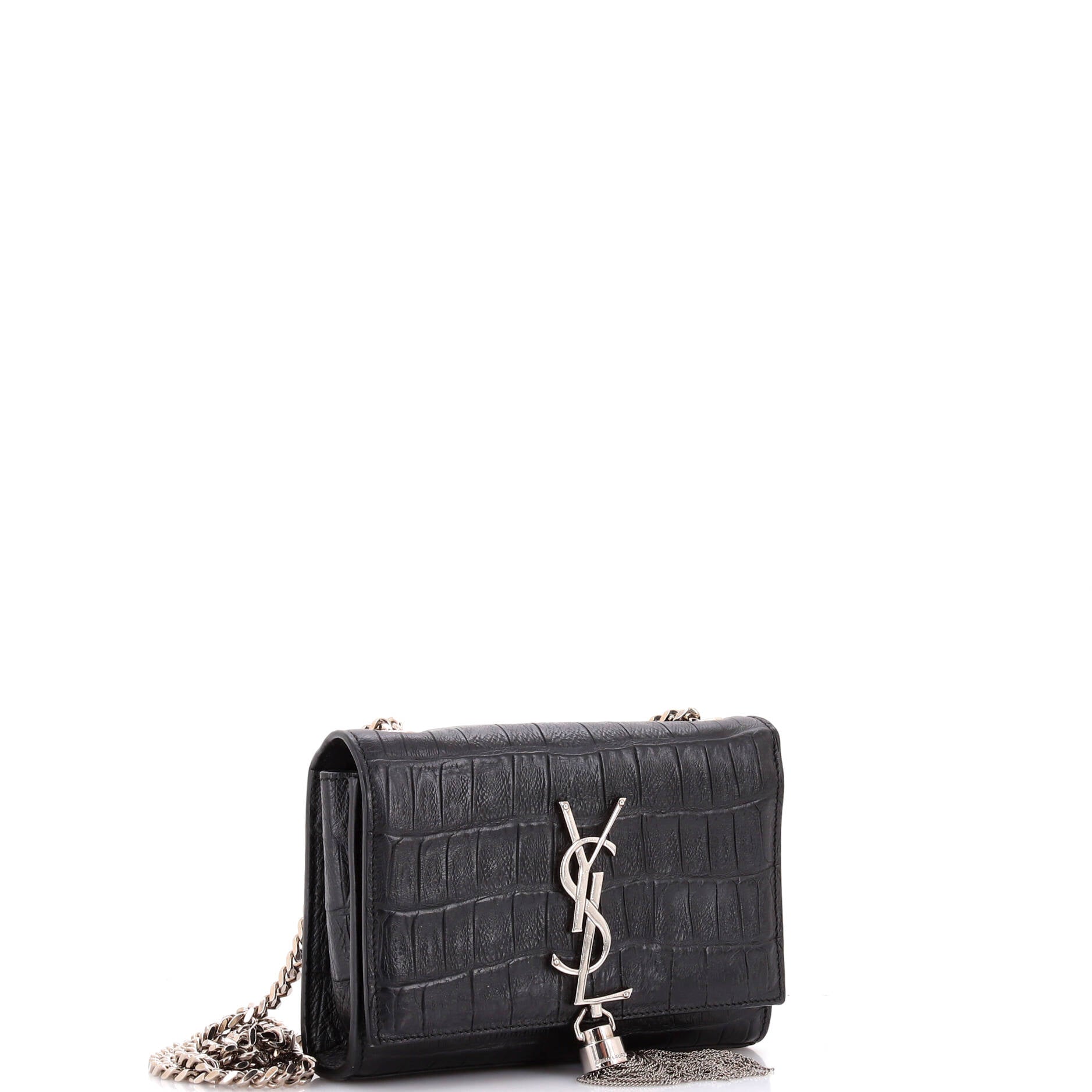 Classic Monogram Tassel Crossbody Bag Crocodile Embossed Leather Small
