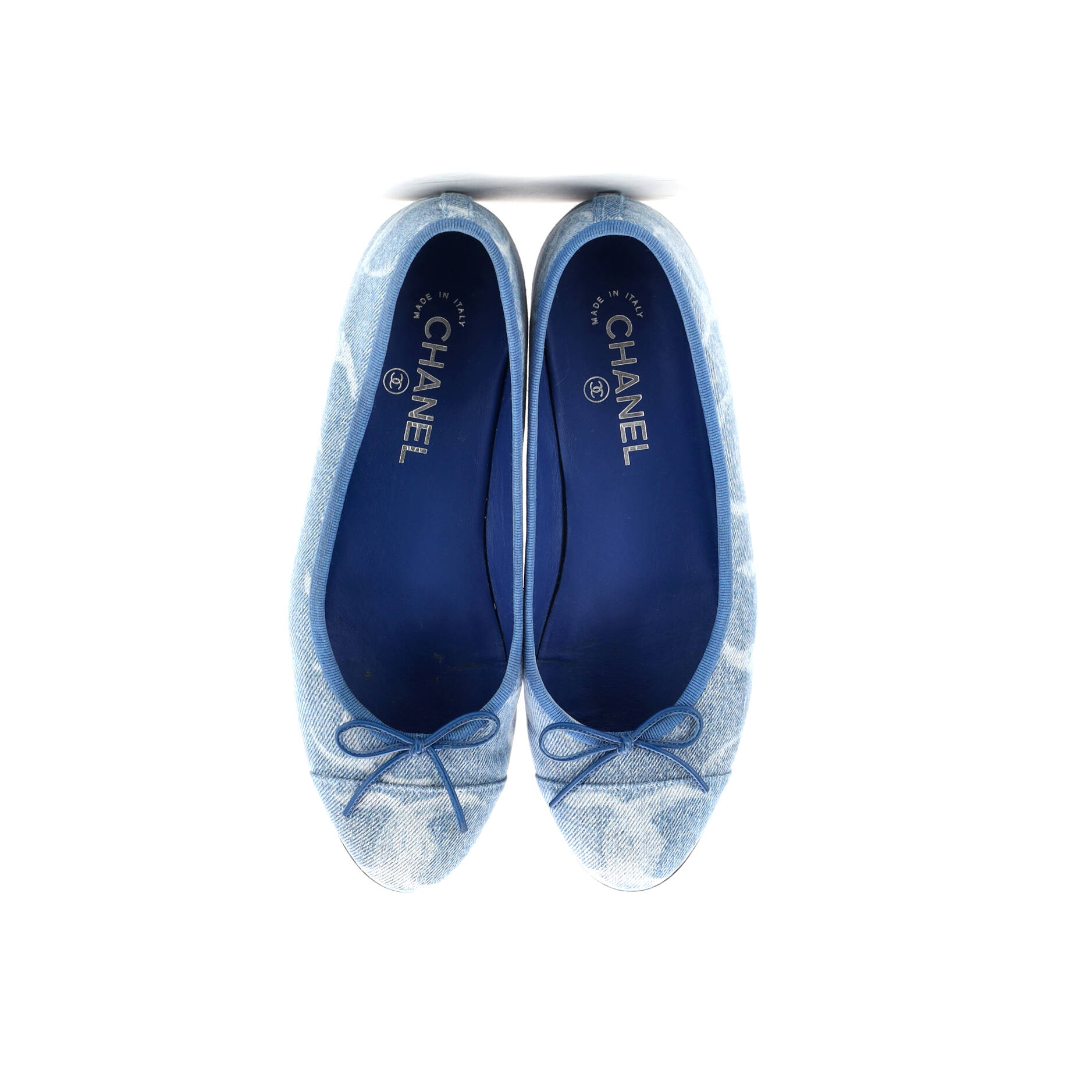 Women's CC Cap Toe Bow Ballerina Flats Printed Denim