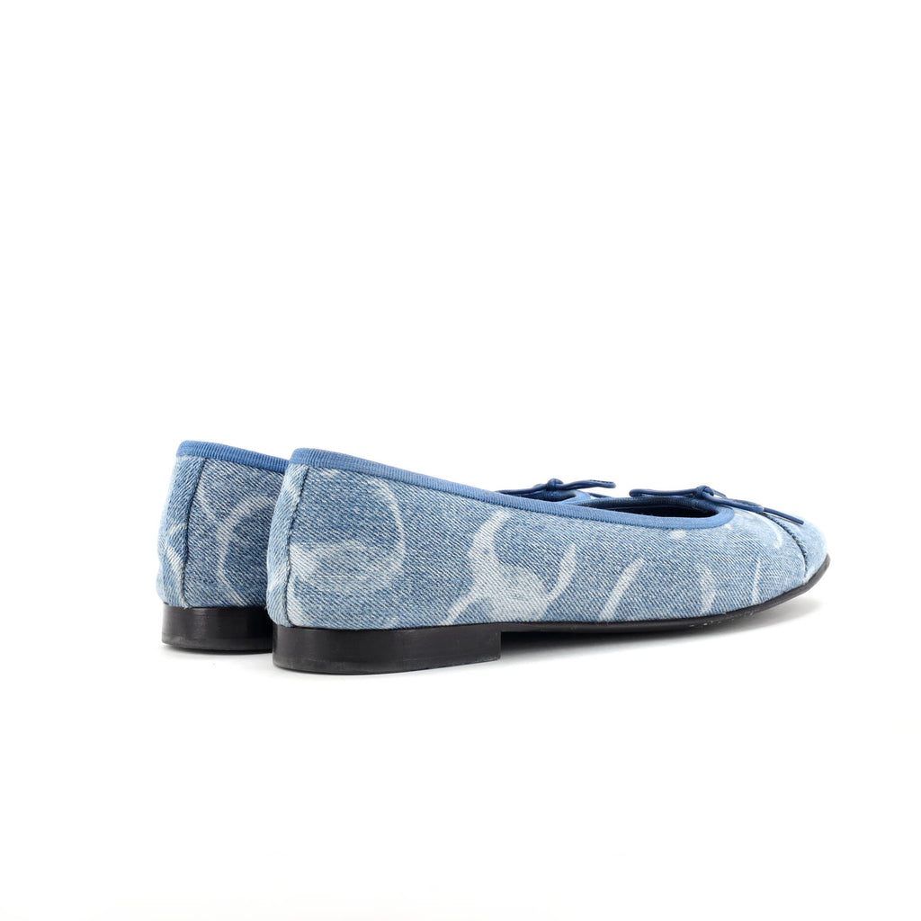 Women's CC Cap Toe Bow Ballerina Flats Printed Denim