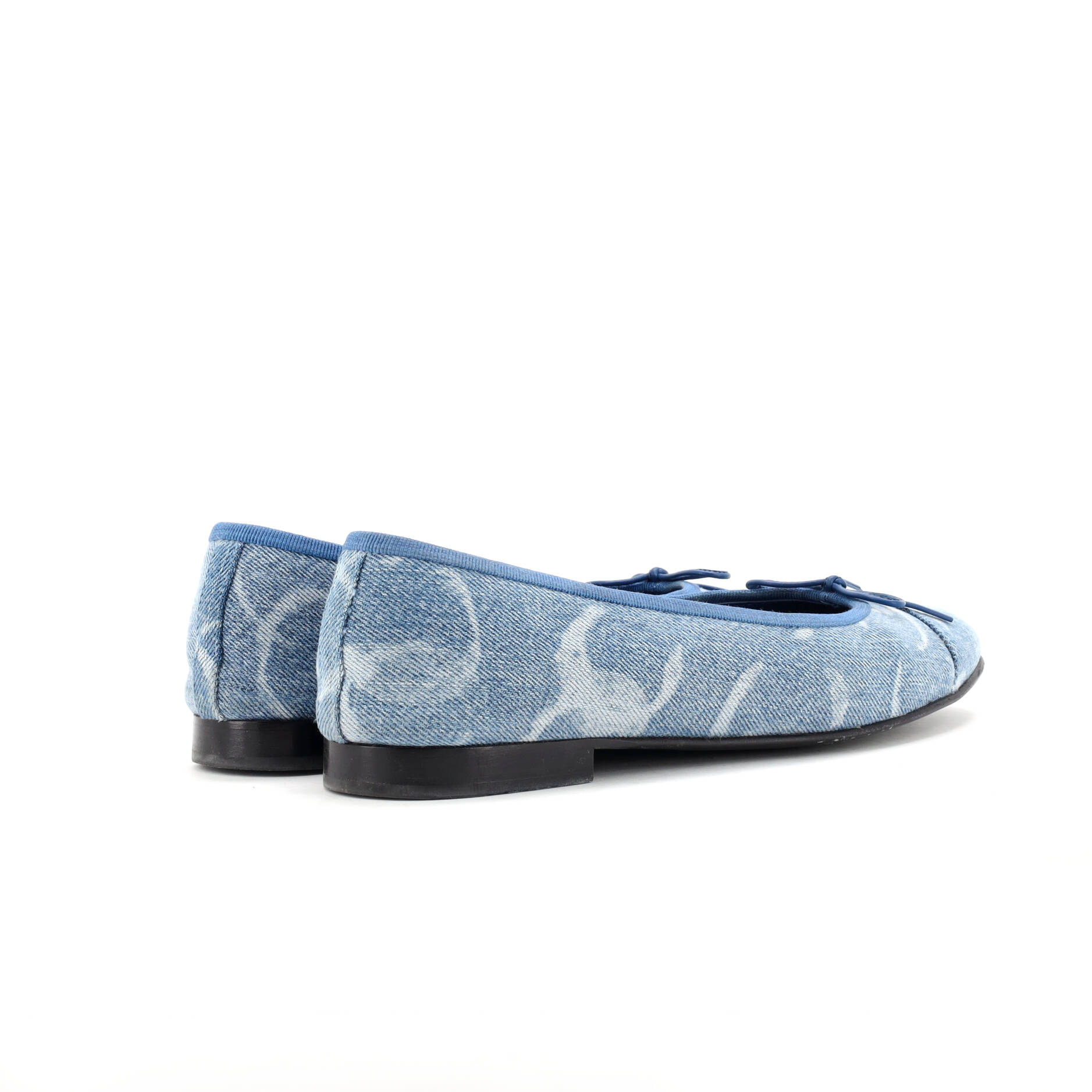 Women's CC Cap Toe Bow Ballerina Flats Printed Denim
