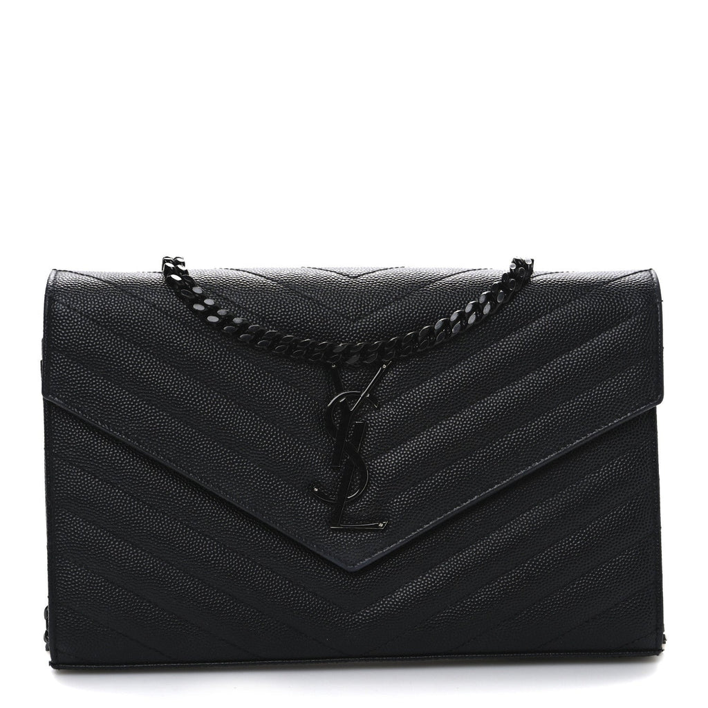 Grain De Poudre Matelasse Chevron Monogram Monochrome Chain Wallet Black