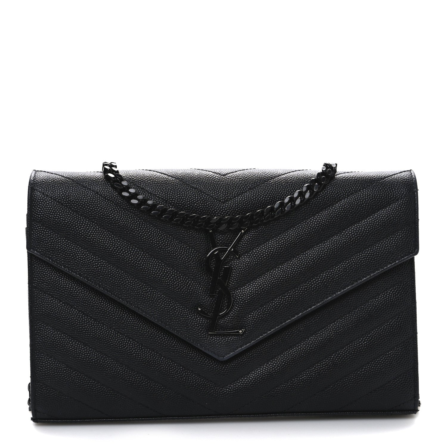 Grain De Poudre Matelasse Chevron Monogram Monochrome Chain Wallet Black