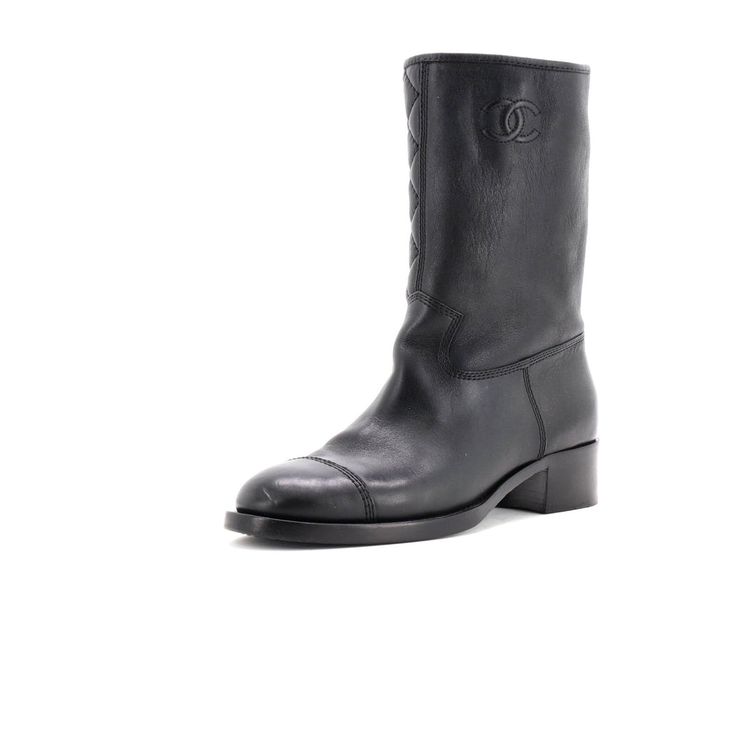 Women's Cap Toe CC Mid-Calf Combat Boots Leather