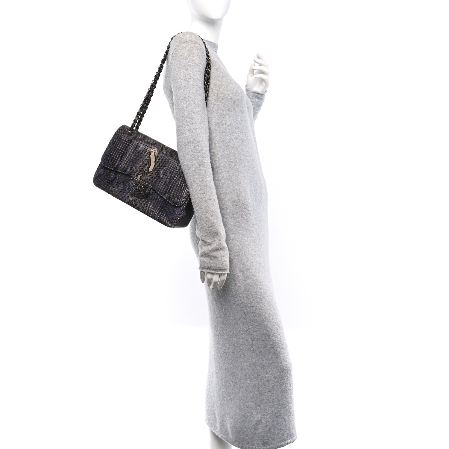 Metallic Snakeskin Jumbo Double Flap Blue
