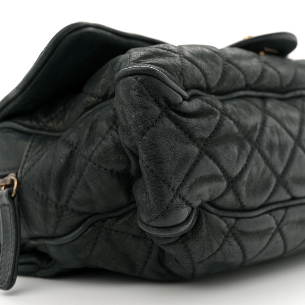 Iridescent Calfskin Quilted Large Shiva Flap Black