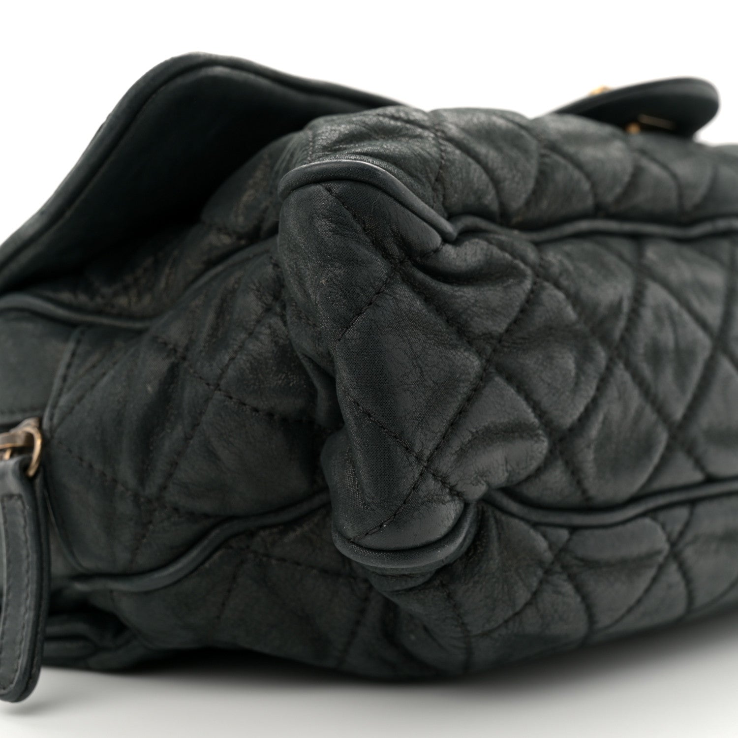 Iridescent Calfskin Quilted Large Shiva Flap Black