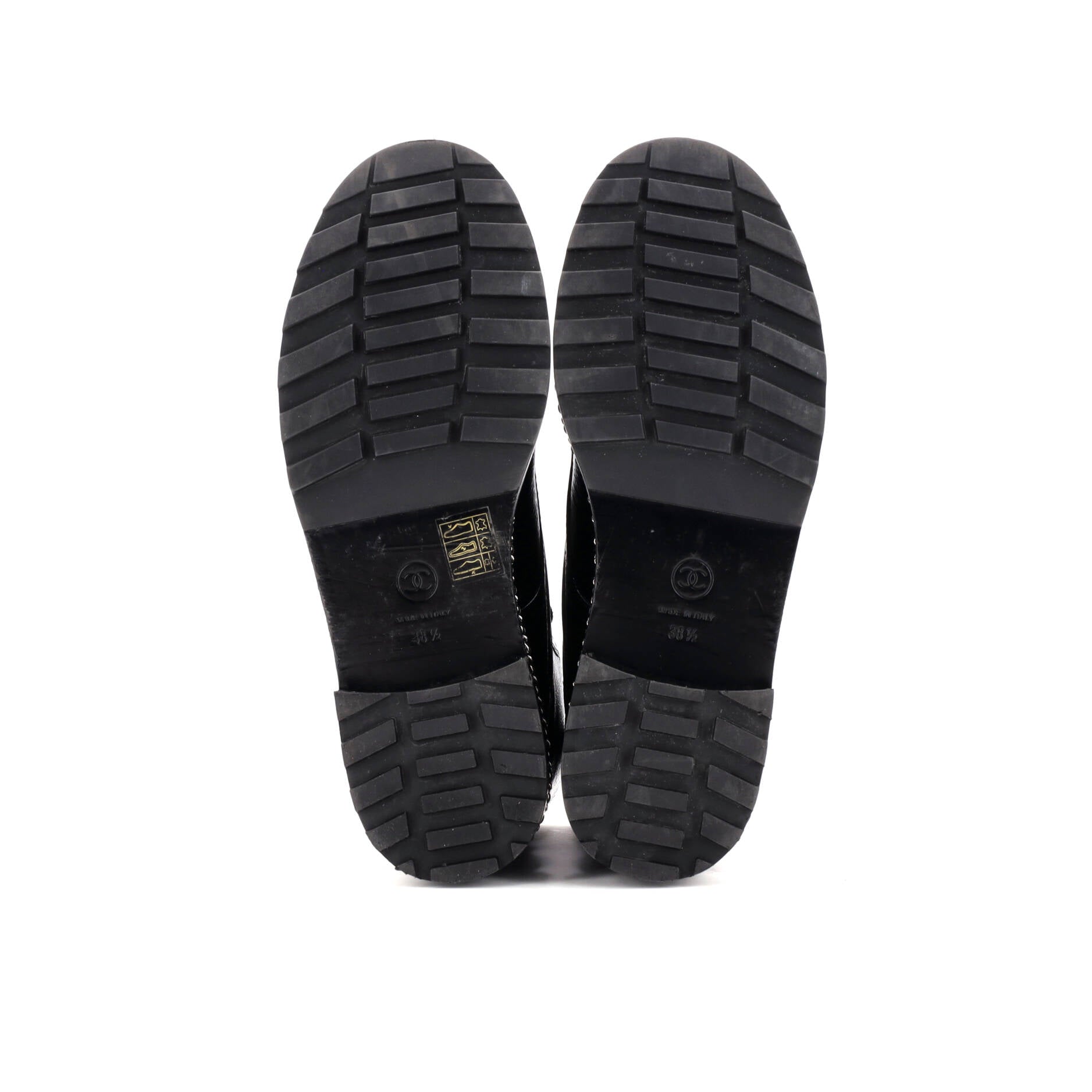 Women's Cap Toe CC Chain Around Pearl Combat Boots Leather