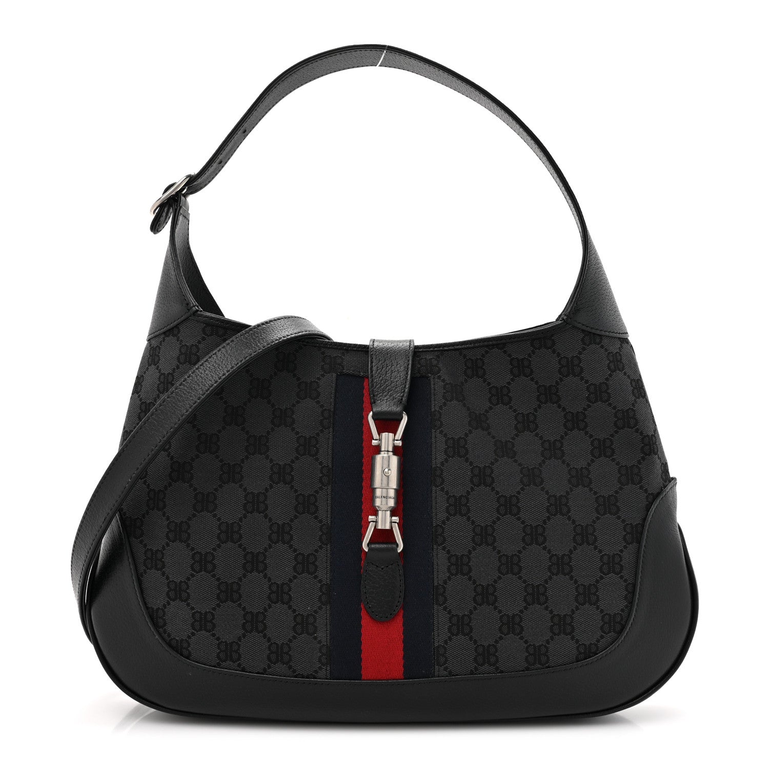 X BALENCIAGA Supreme Monogram Calfskin Web Medium Jackie 1961 Hobo Black