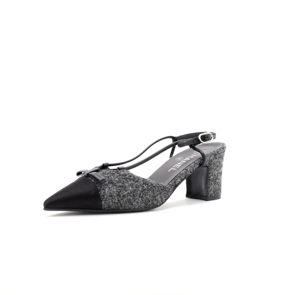 Women's CC Cap Toe Bow Slingback Pumps Tweed and Satin