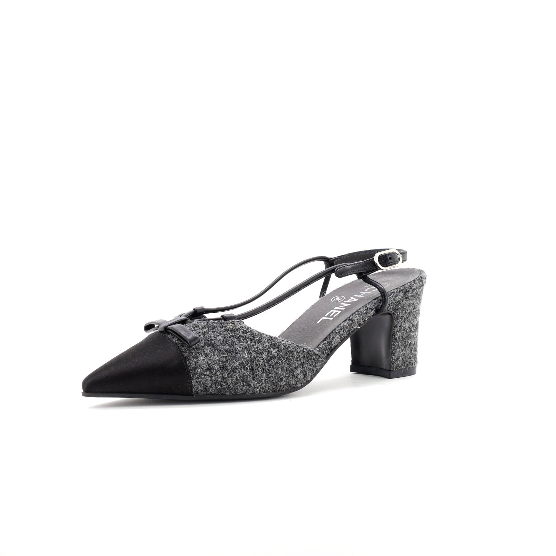 Women's CC Cap Toe Bow Slingback Pumps Tweed and Satin