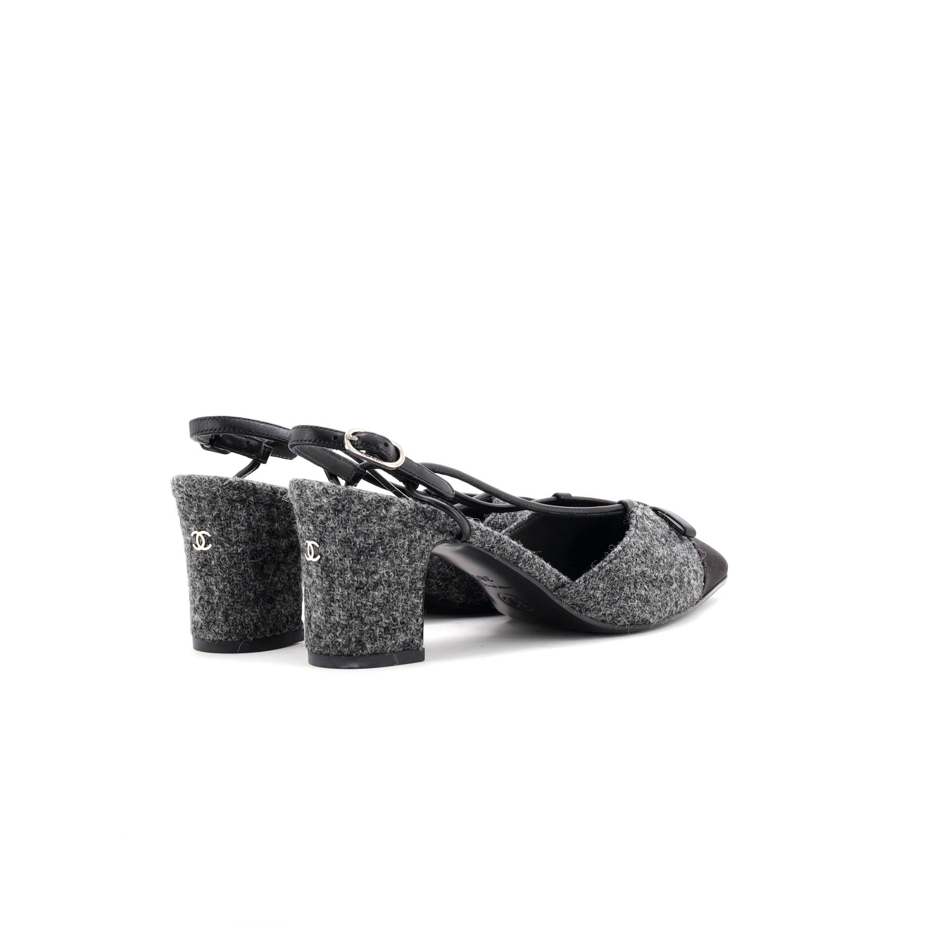 Women's CC Cap Toe Bow Slingback Pumps Tweed and Satin