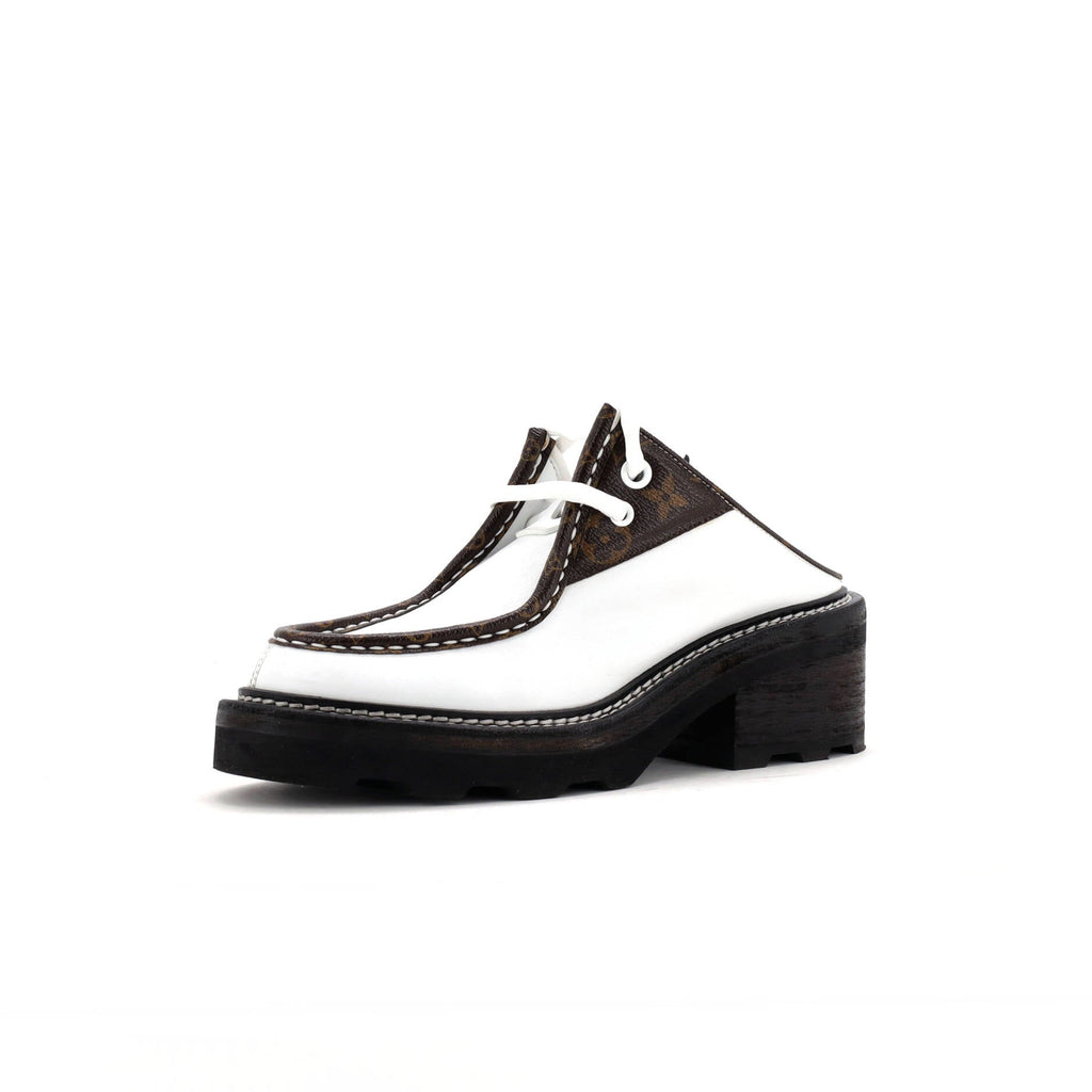 Women's LV Beaubourg Open Back Platform Derby Shoes Leather with Monogram Canvas