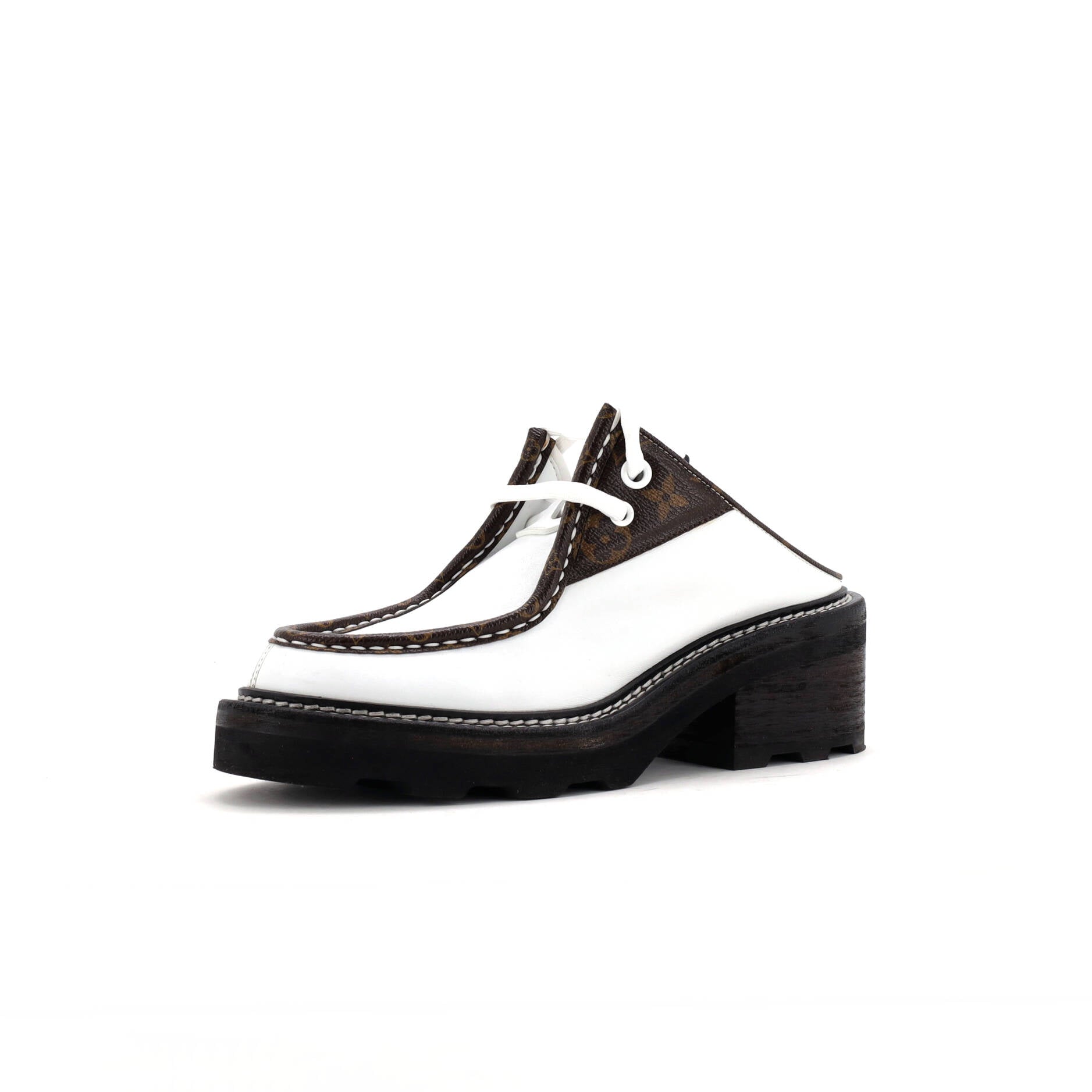 Women's LV Beaubourg Open Back Platform Derby Shoes Leather with Monogram Canvas