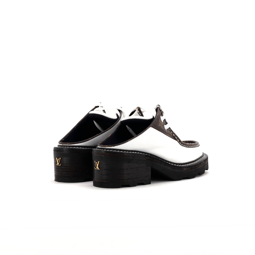 Women's LV Beaubourg Open Back Platform Derby Shoes Leather with Monogram Canvas