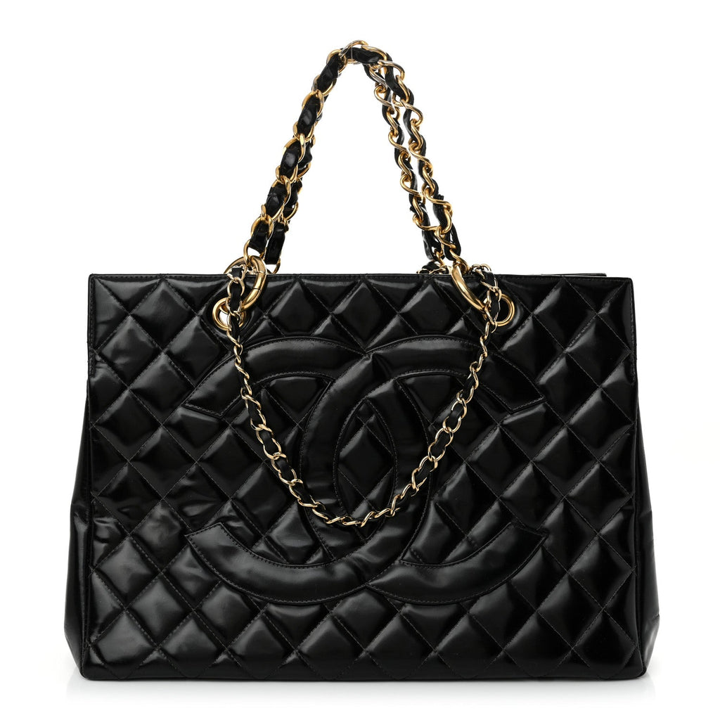 Patent Quilted Grand Shopping Tote GST Black