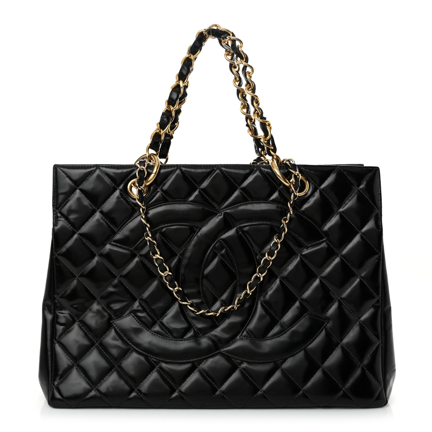 Patent Quilted Grand Shopping Tote GST Black