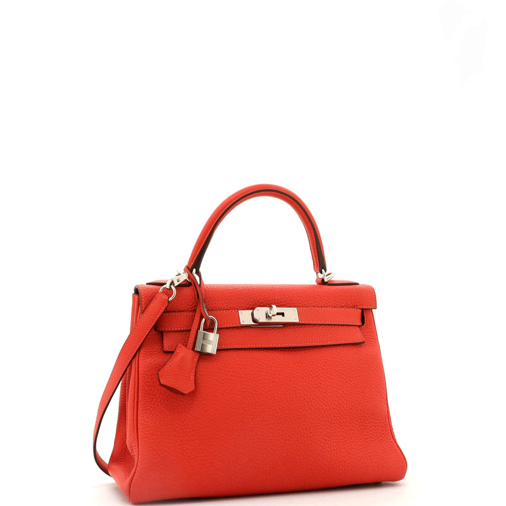 Kelly Handbag Rouge Pivoine Clemence with Palladium Hardware 28