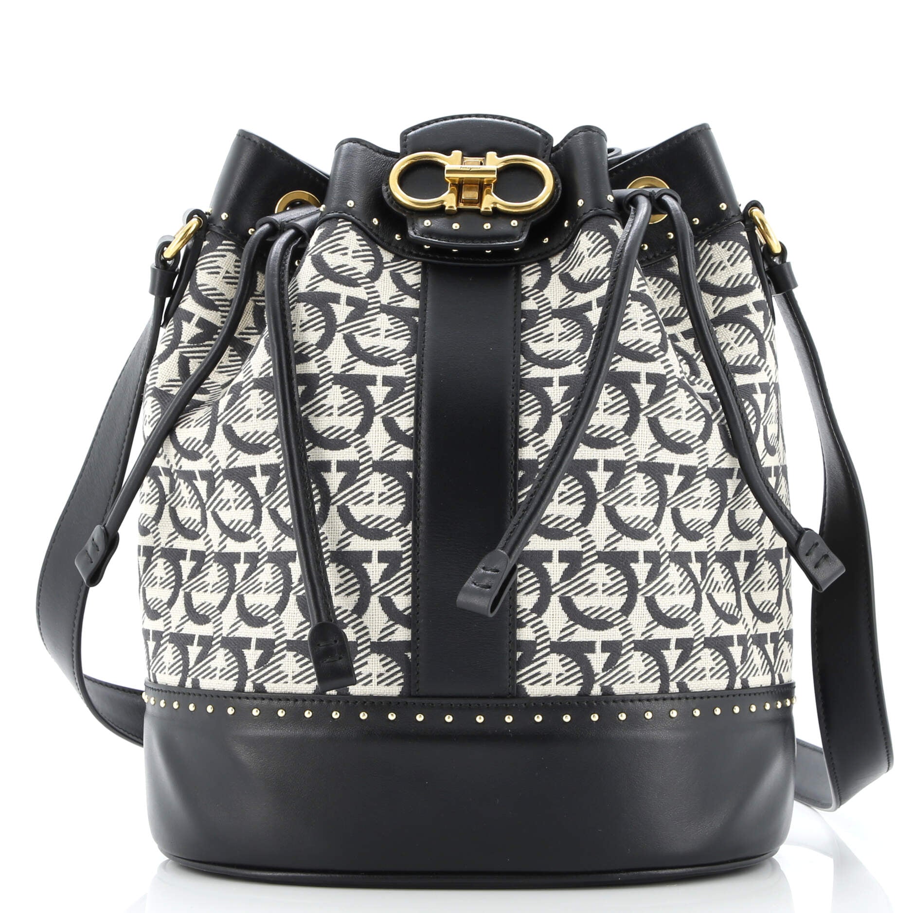 Mufasa Bucket Bag Gancini Jacquard with Studded Leather Medium