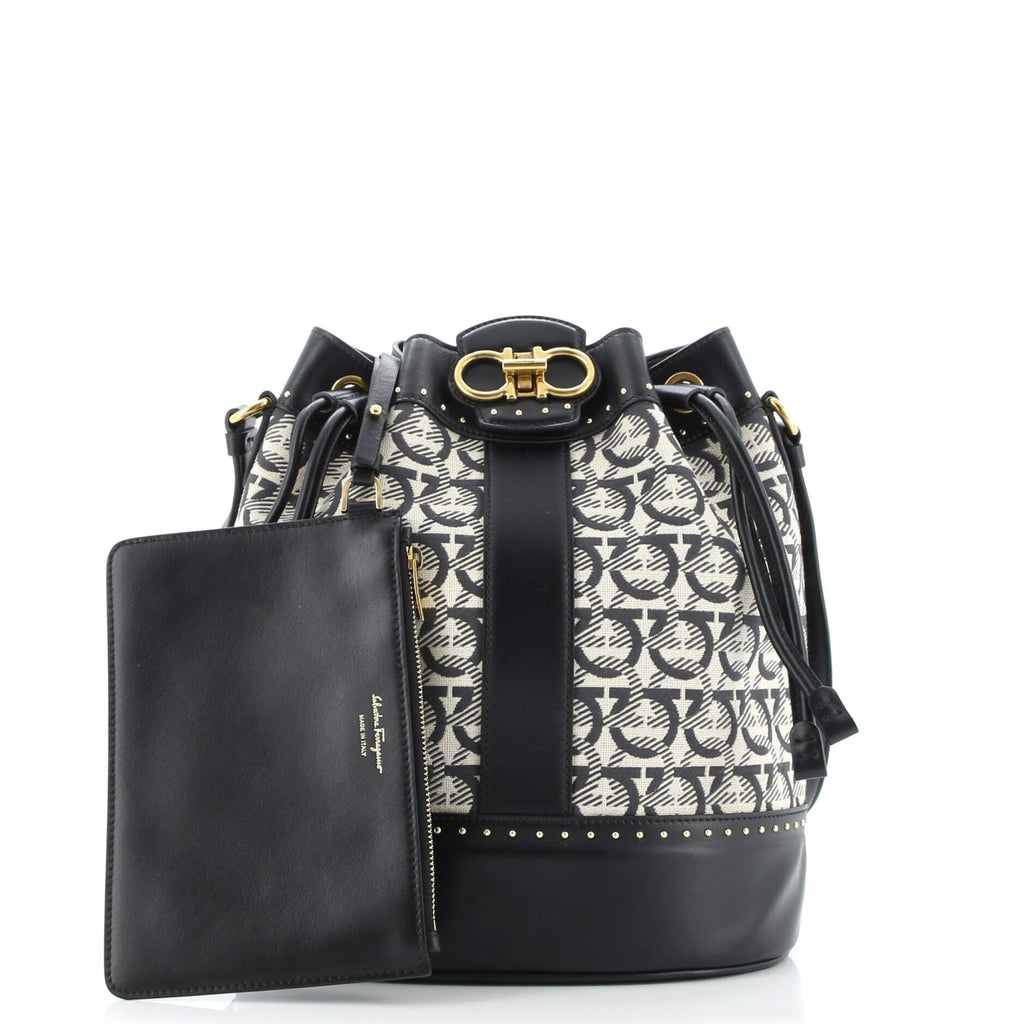 Mufasa Bucket Bag Gancini Jacquard with Studded Leather Medium