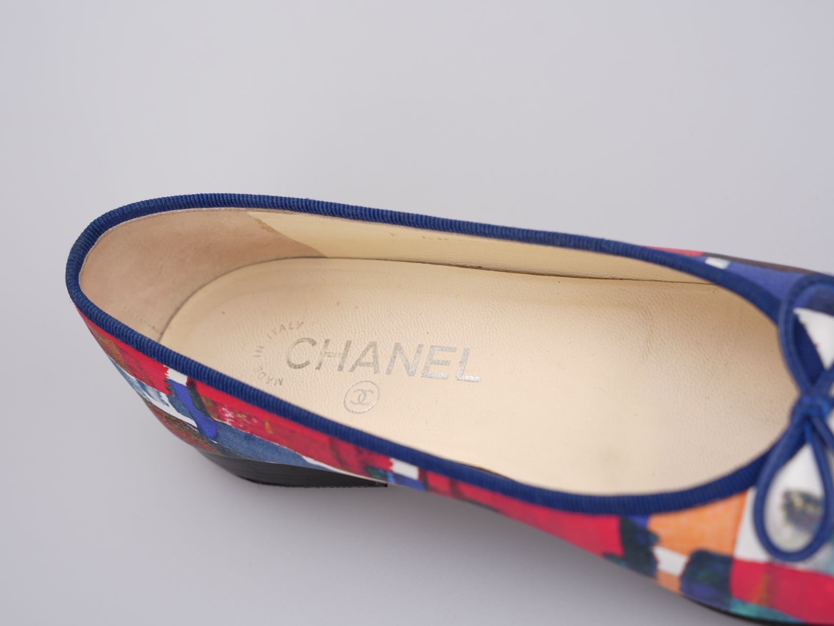 Chanel Multicolor Abstract Patent CC Cap Toe Ballerina Flats Size 37