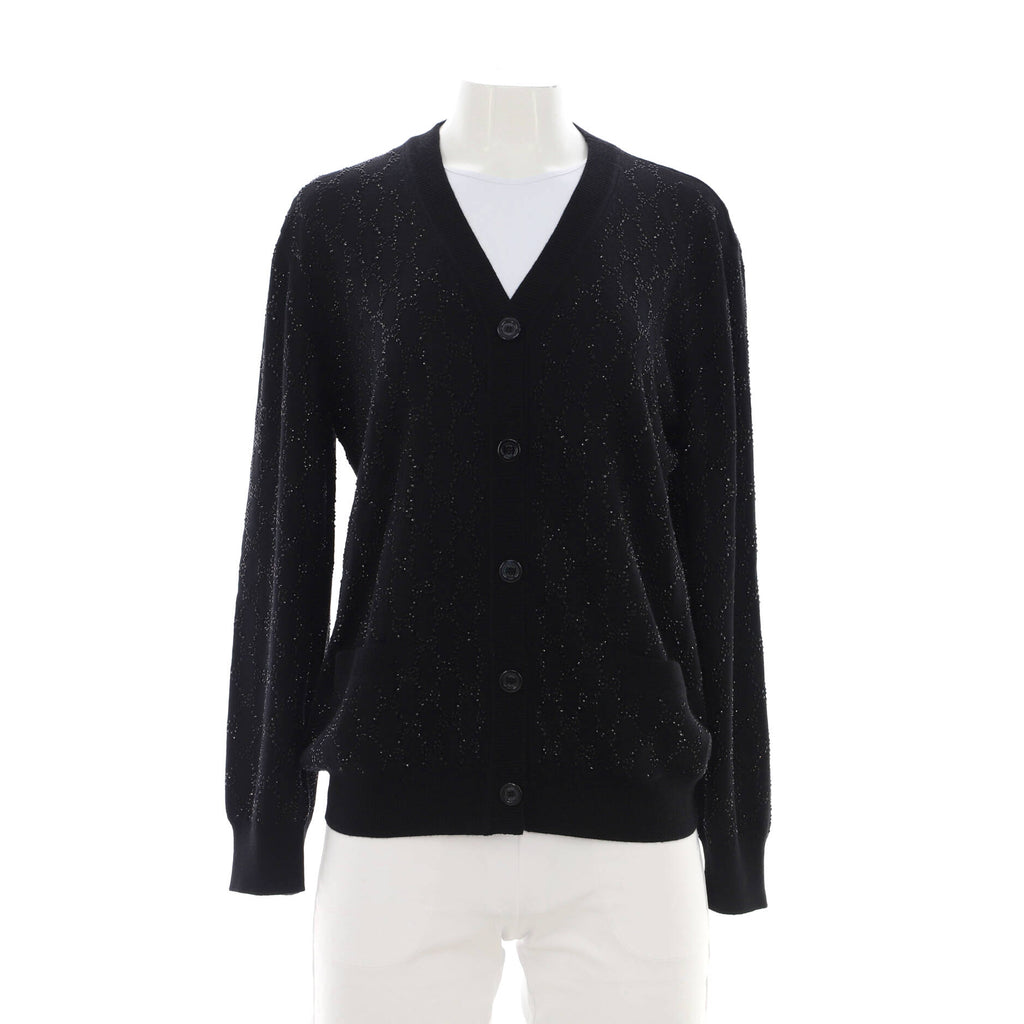 Women's V-Neck Cardigan GG Wool with Crystals