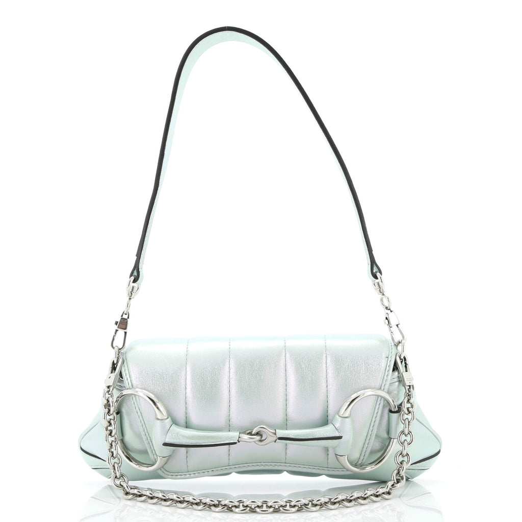 Horsebit Chain Shoulder Bag Vertical Quilted Leather Small